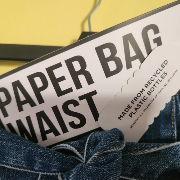 Paper bag jeans with blue jean material matching tie belt - Picture 7 of 7